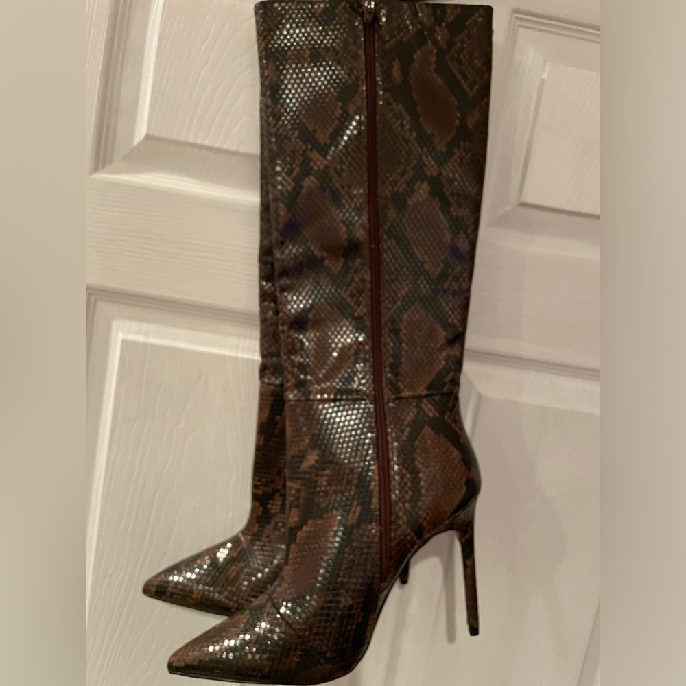 Snake Skin Brown Knee Boots